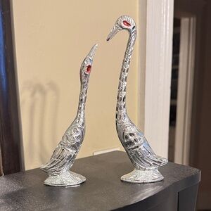 Elegant Silver Crane Sculptures